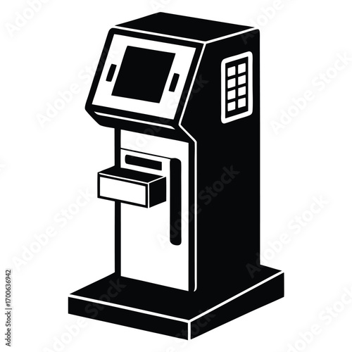 Black and White Image of an Automated Teller Machine Isolated in Digital Illustration