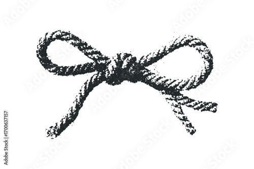 Textured rope tied into a bow knot. Vector hand drawn illustration