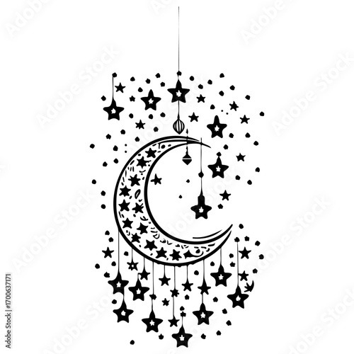 hanging moon star Ramadan illustration sketch draw