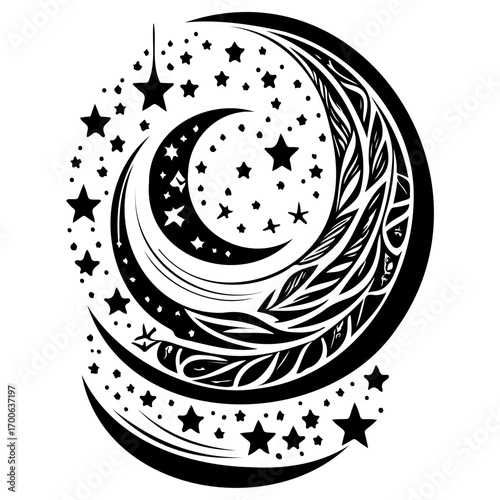 Moon star ramadan arabic islamic illustration sketch hand draw