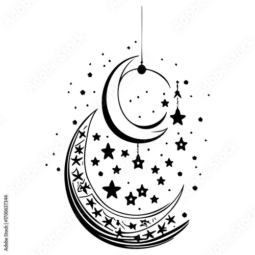 hanging moon star Ramadan illustration sketch hand draw