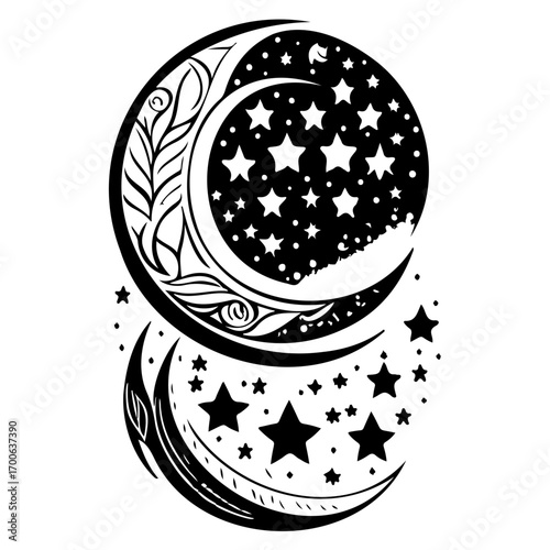 Moon star ramadan arabic islamic illustration sketch hand draw