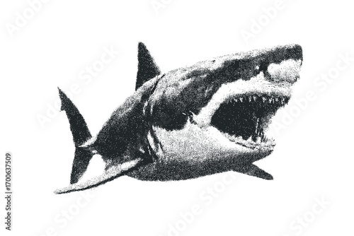 Great white shark with open mouth,. Vector hand drawn illustration