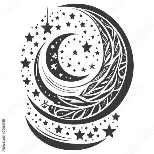 Moon star ramadan arabic islamic illustration grey