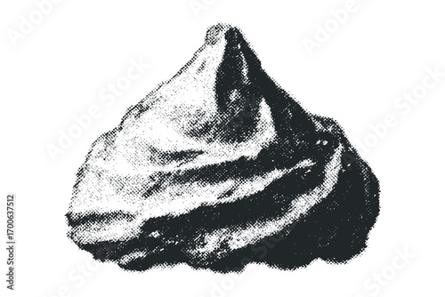 Halftone textured clam shell isolated on white. Vector hand drawn illustration