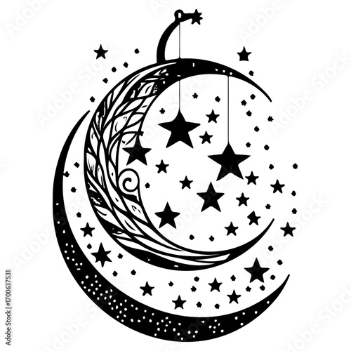decoration hanging lantern moon star illustration sketch hand draw