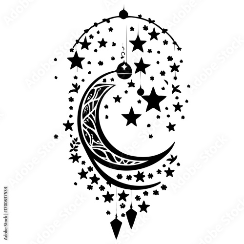 hanging moon star Ramadan illustration sketch hand draw