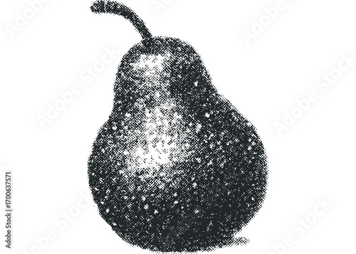 Halftone Textured Pear Fruit Isolated. Vector hand drawn illustration