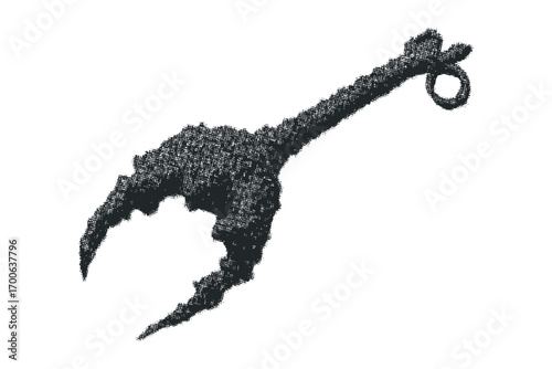 Textured claw gripper with loop on transparent. Vector hand drawn illustration