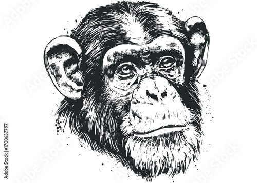Chimpanzee face sketch graphic element. Vector hand drawn illustration