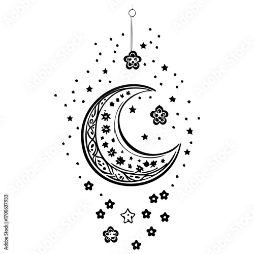 hanging moon star Ramadan illustration sketch draw