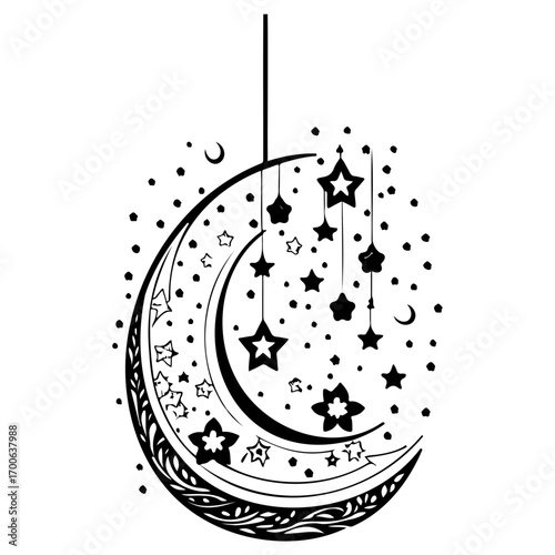 hanging moon star Ramadan illustration sketch draw
