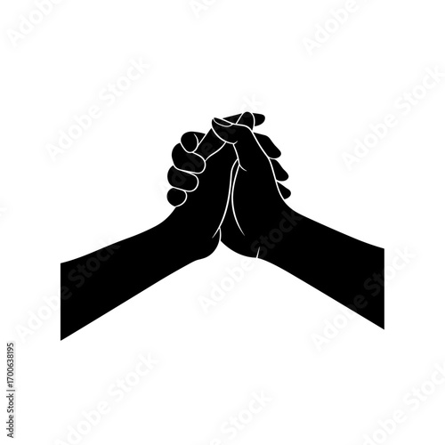 Tango hands close up, elegant grip, black silhouette, transparent background