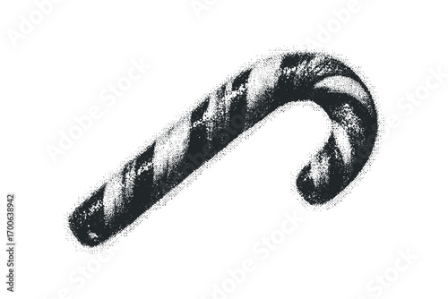 Halftone Candy Cane Image on Transparent Background. Vector hand drawn illustration