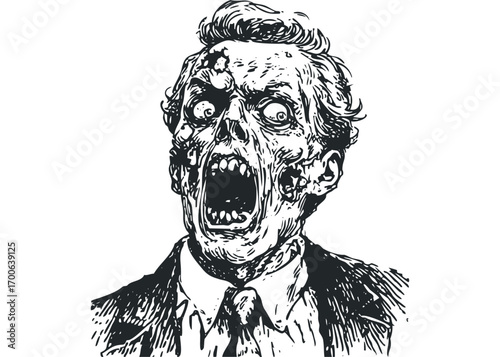 Monstrous Man Screaming Portrait Image. Vector hand drawn illustration