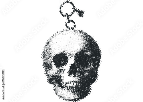 Stippled Skull with Key. Vector hand drawn illustration