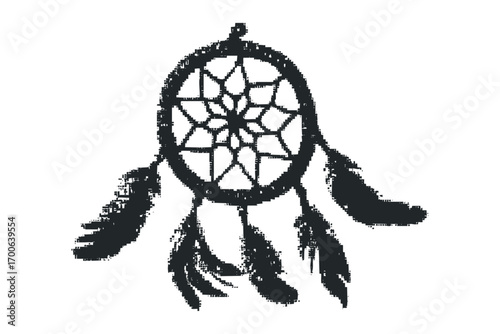Tribal dream catcher with feathers on transparent background. Vector hand drawn illustration
