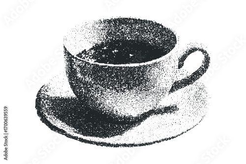 Espresso cup and saucer on white. Vector hand drawn illustration
