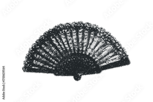 Ornate folding fan with intricate lace detail on transparent background. Vector hand drawn illustration