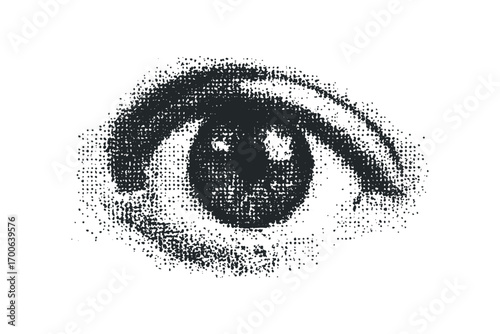 Monochromatic dot texture abstract eye. Vector hand drawn illustration