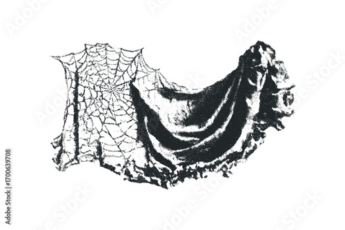 Draping fabric with intricate spider web texture isolated on white. Vector hand drawn illustration