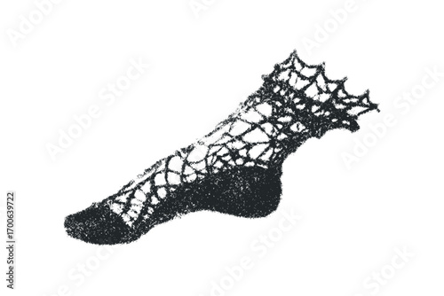 Textured black fishnet sock on white background. Vector hand drawn illustration