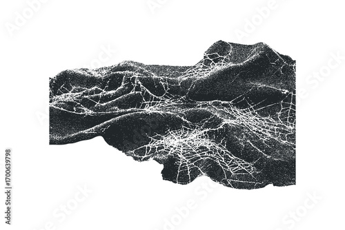 Textured terrain with a spiderweb overlay on transparent background. Vector hand drawn illustration