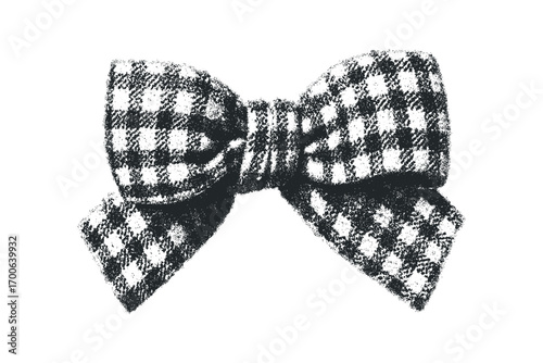 Textured Gingham Bow Tie Image with Grungy Finish. Vector hand drawn illustration