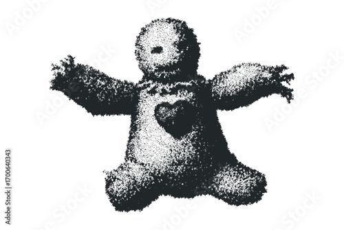 Stuffed bear with heart decoration on transparent background. Vector hand drawn illustration