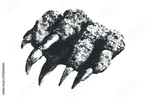 Gritty texture claw image with sharp talons. Vector hand drawn illustration