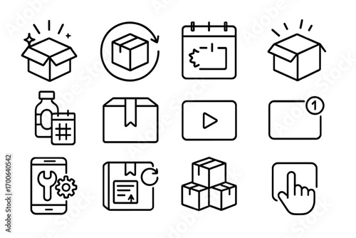 Subscription Service Icons. Line style icons of new subscription services: subscription box with glow, recurring delivery icon,