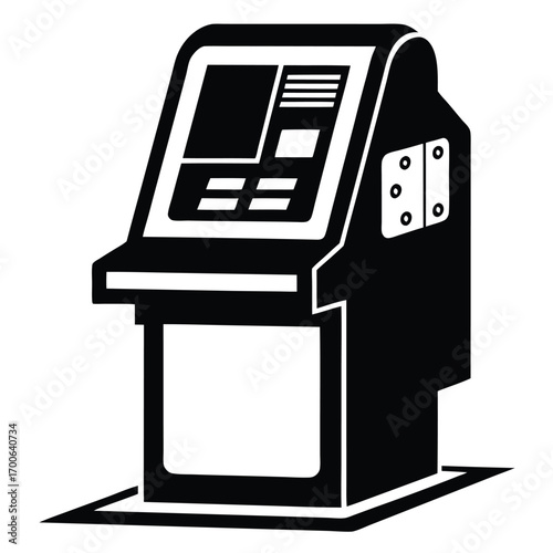 Black and White Graphic of an Automated Teller Machine Icon, Minimalist Design