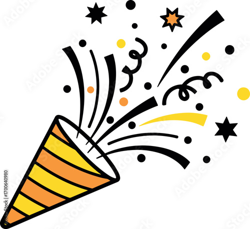 Joyful confetti popper exploding with streamers stars and glitter festive celebration element