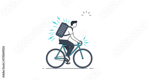 Cyclist with Solar Panel Backpack