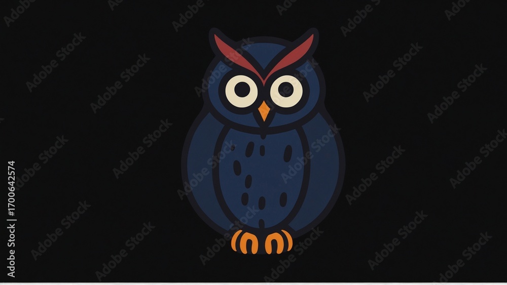 Fototapeta premium Blue cartoon owl with wide eyes on dark background
