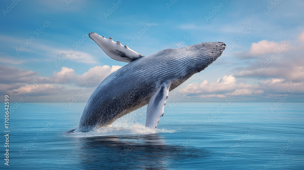Obraz premium Humpback whale breaching against ocean sky