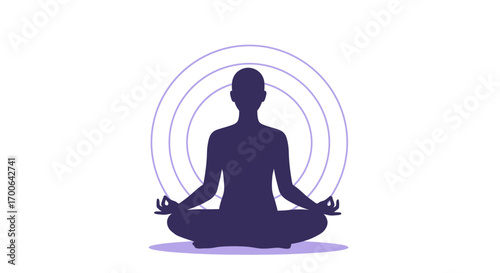 Silhouette of person meditating with concentric circles radiating outwards, promoting calm and mindfulness