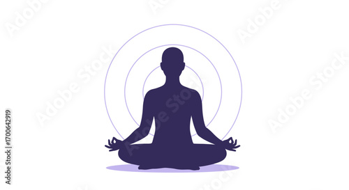 Serene silhouette meditating with radiating energy circles, embodying peace and mindfulness.