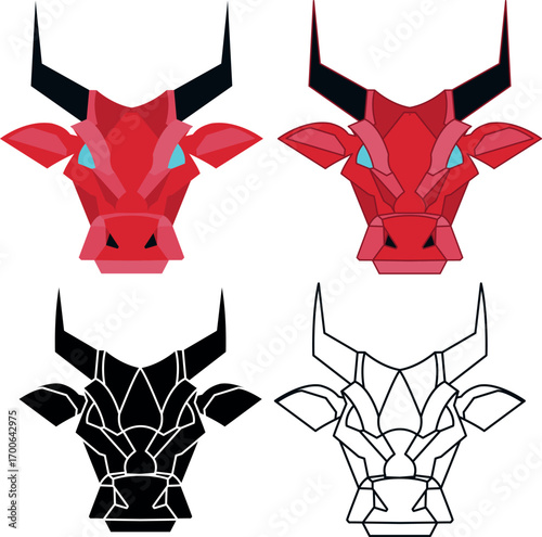 OX FACE WITH DEMONIC EXPRESSION IN SHADES OF RED - BRAVE