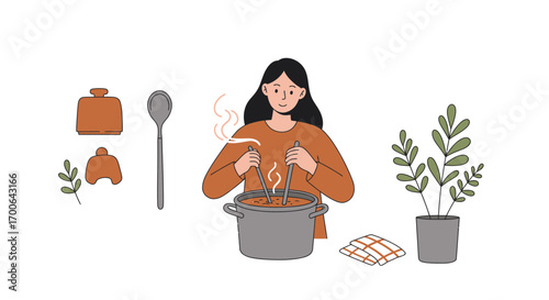 Woman cooking in a pot