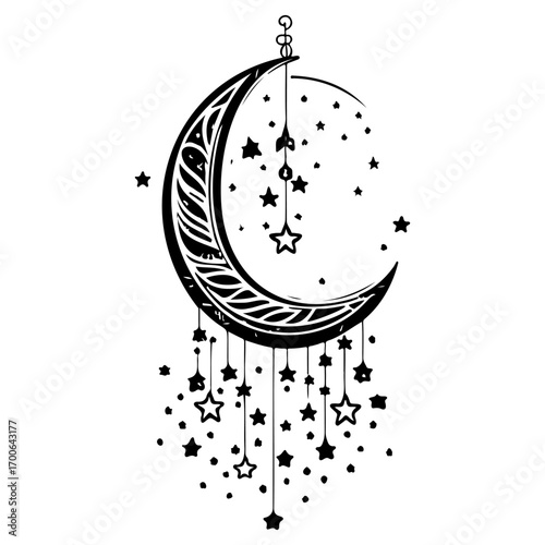 hanging moon star Ramadan illustration sketch hand draw
