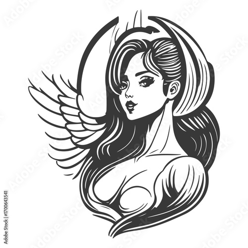 angel beauty girl illustration grey