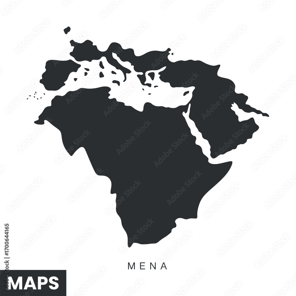 Obraz premium Detailed Vector Map of the Middle East and North Africa (MENA) Region, a Comprehensive Geographical Outline