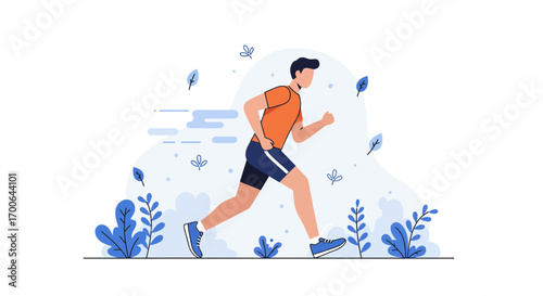 Energetic runner enjoying outdoor exercise, promoting a healthy lifestyle and fitness goals
