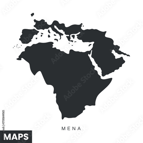 Detailed Vector Map of the Middle East and North Africa (MENA) Region, a Comprehensive Geographical Outline