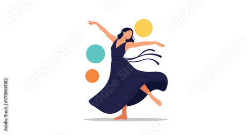 Elegant dancer gracefully moves through space displaying fluid motion and artistic expression