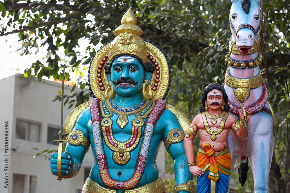 Fototapeta premium Generated imageHindu god Muneeshwarar staute in indian village and also known as Ayyanar