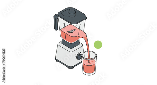 Refreshing smoothie pouring from blender into glass for a healthy lifestyle, modern vector art