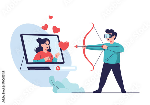 Virtual reality love story cupid shoots arrow virtual dating online romance