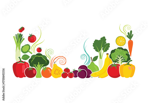 Fresh assortment of vibrant organic fruits and vegetables for a healthy lifestyle